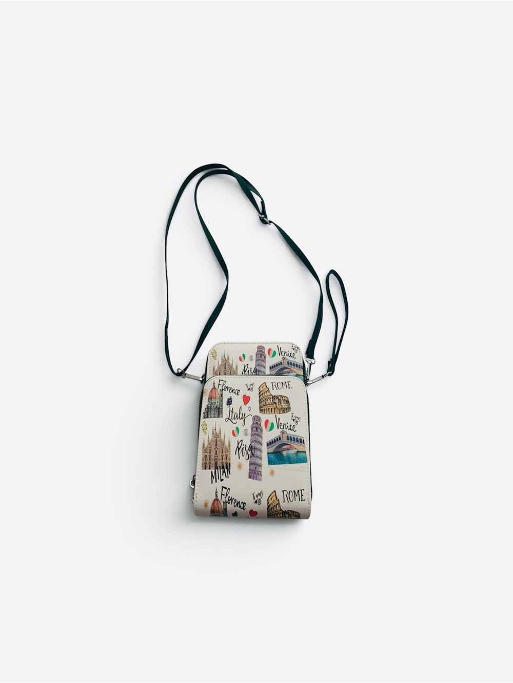 Travel-Print Crossbody Bag in Cream